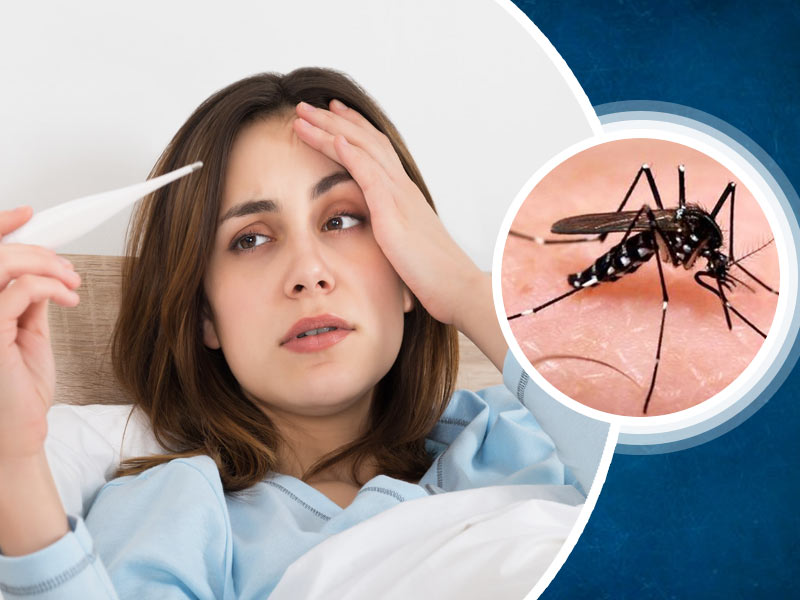 woman having fever with mosquito